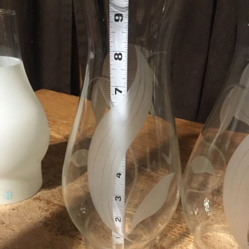 4X OIL LAMP GLASS CHIMNEY FROSTED WHITE LEAVES - Picture 2 of 12